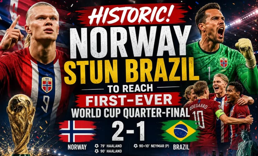Norway Shock Brazil 2-1 to Reach First Ever FIFA World Cup Quarter-finals